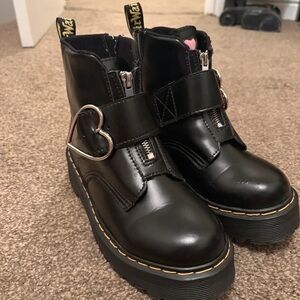 Black Ankle Boots with Heart Detail